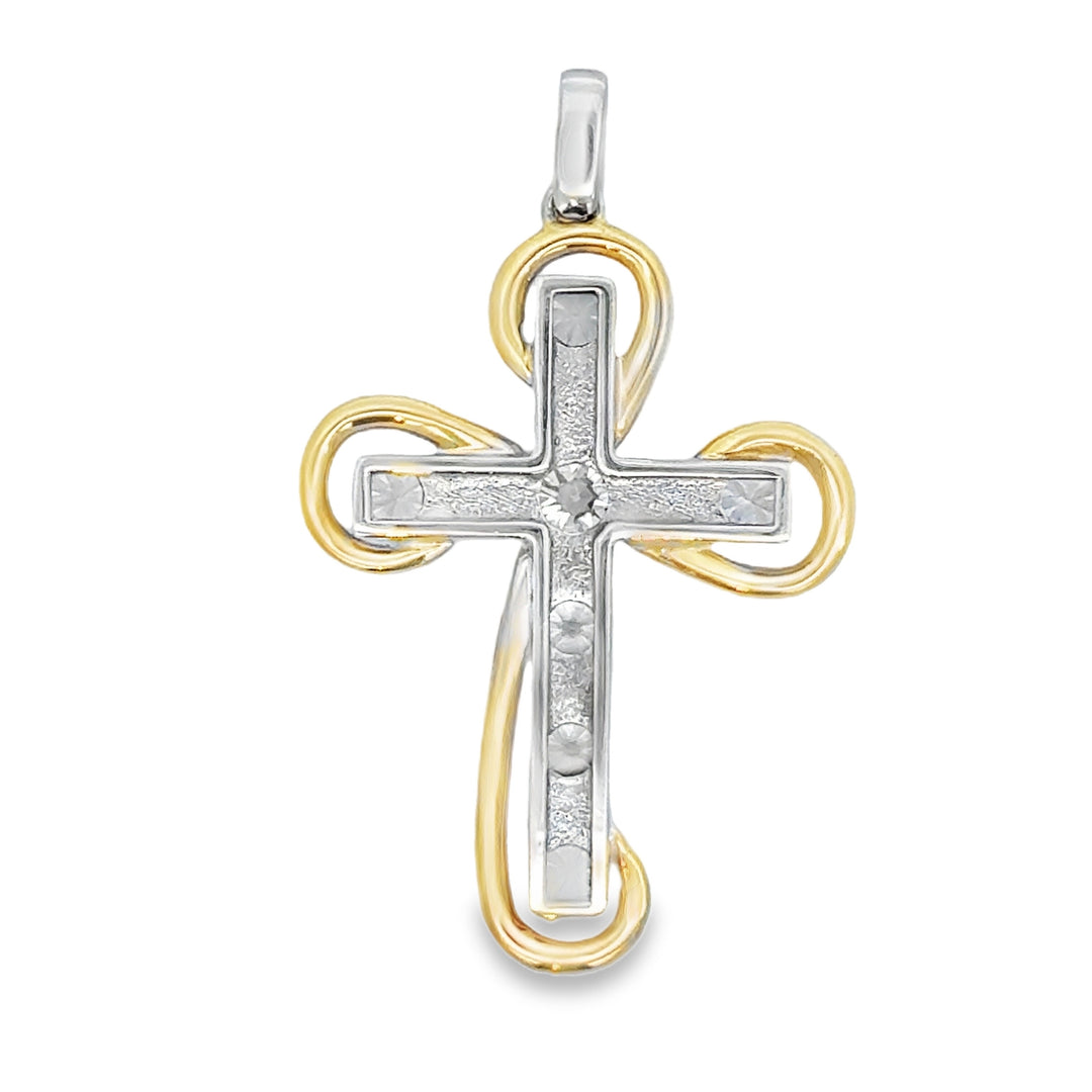 1.40 CTW Diamond 14K Two-Tone Gold Cross Pendant