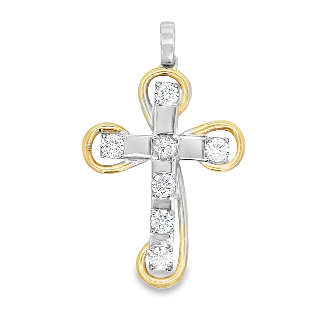 1.40 CTW Diamond 14K Two-Tone Gold Cross Pendant