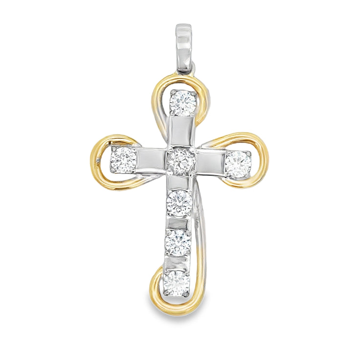 1.40 CTW Diamond 14K Two-Tone Gold Cross Pendant