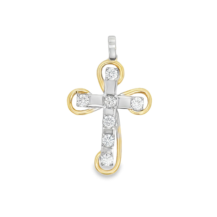 1.40 CTW Diamond 14K Two-Tone Gold Cross Pendant