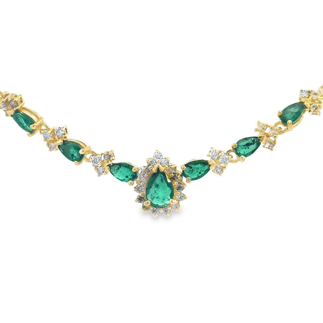1.50 CTW Emerald & 0.60 CTW Diamond 14K Yellow Gold Necklace