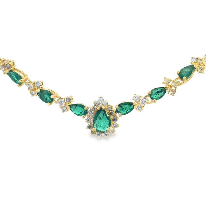 1.50 CTW Emerald & 0.60 CTW Diamond 14K Yellow Gold Necklace
