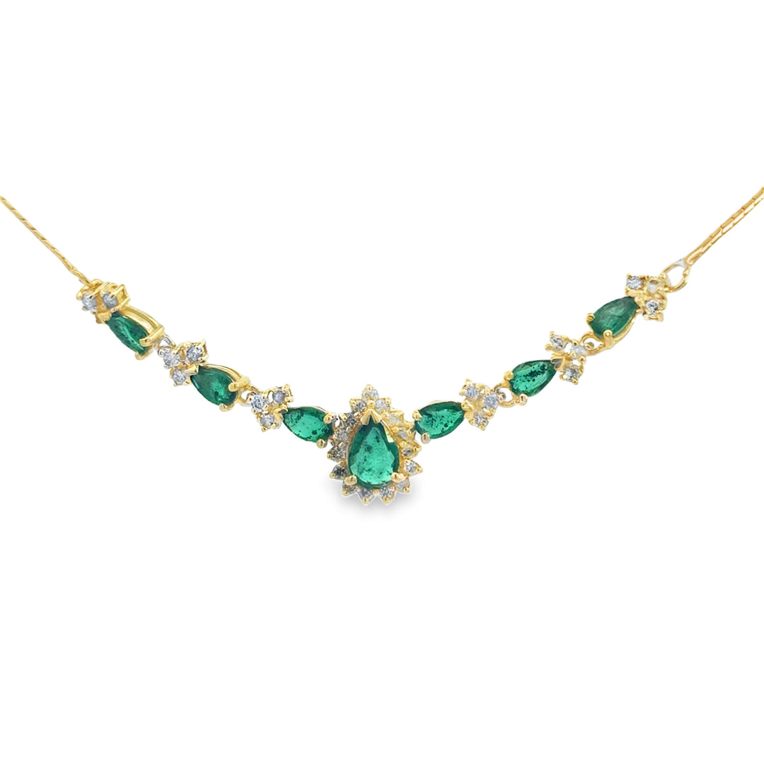 1.50 CTW Emerald & 0.60 CTW Diamond 14K Yellow Gold Necklace
