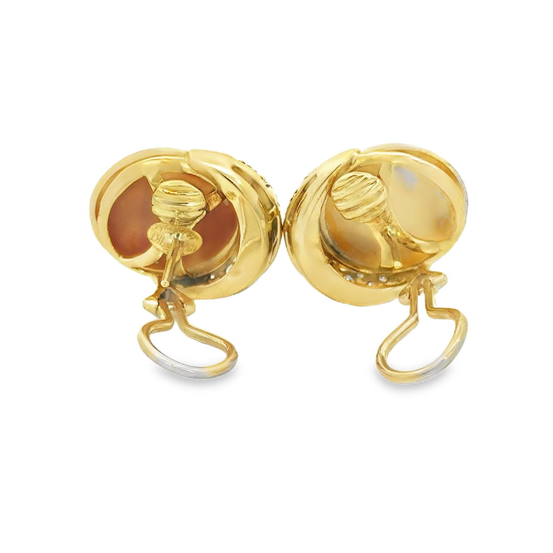 1.00 CTW Diamond &amp; Mabe Pearl 18K Yellow Gold Earrings