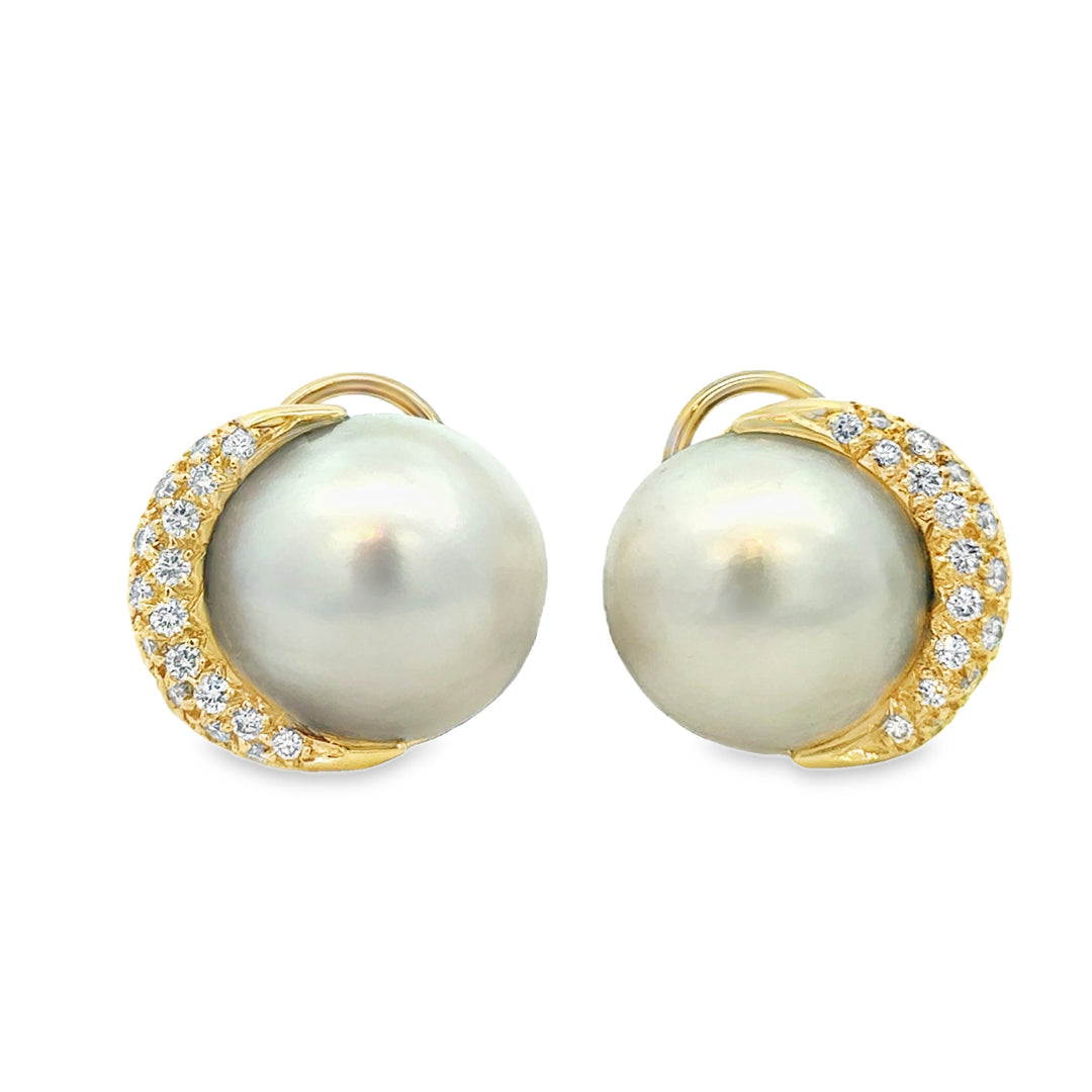 1.00 CTW Diamond & Mabe Pearl 18K Yellow Gold Earrings