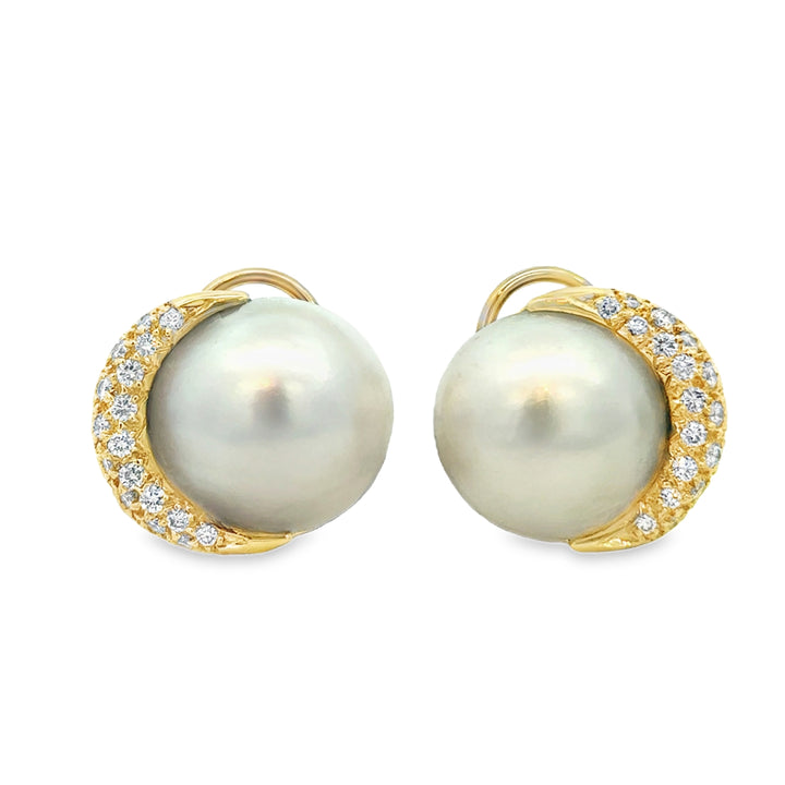 1.00 CTW Diamond & Mabe Pearl 18K Yellow Gold Earrings