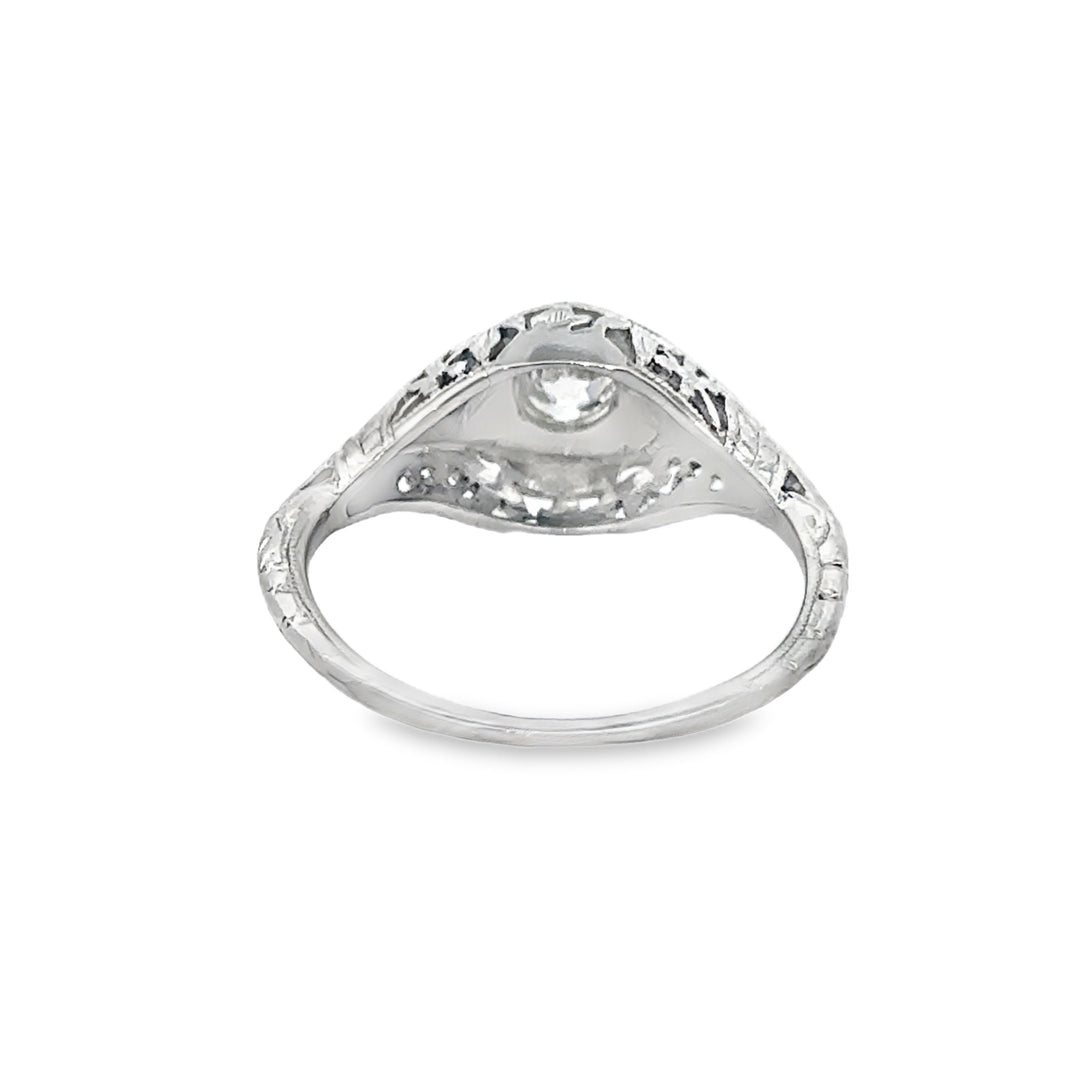 Vintage 0.25 CTW Diamond &amp; Sapphire 18K White Gold Engagement Ring