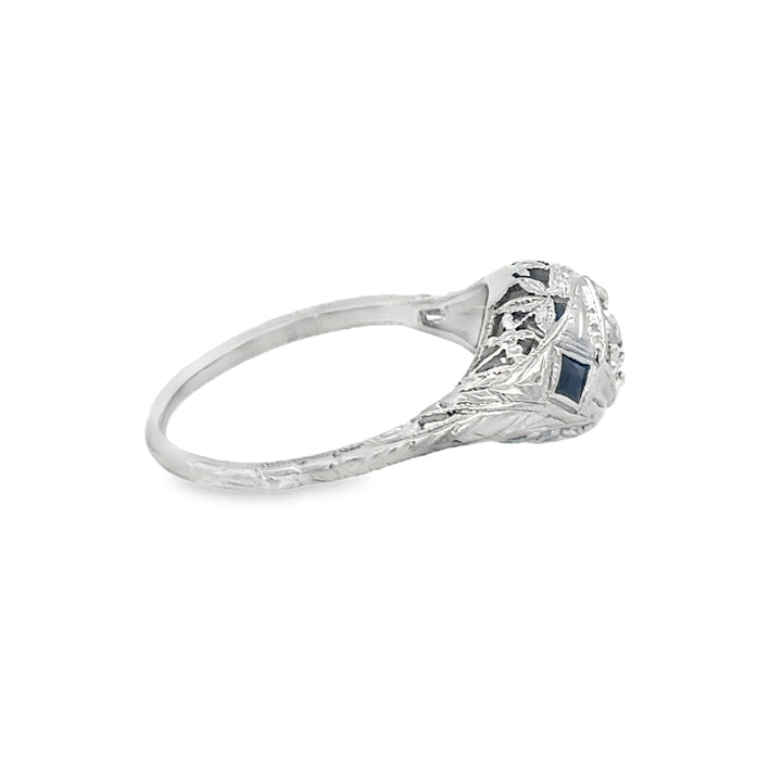 Vintage 0.25 CTW Diamond &amp; Sapphire 18K White Gold Engagement Ring