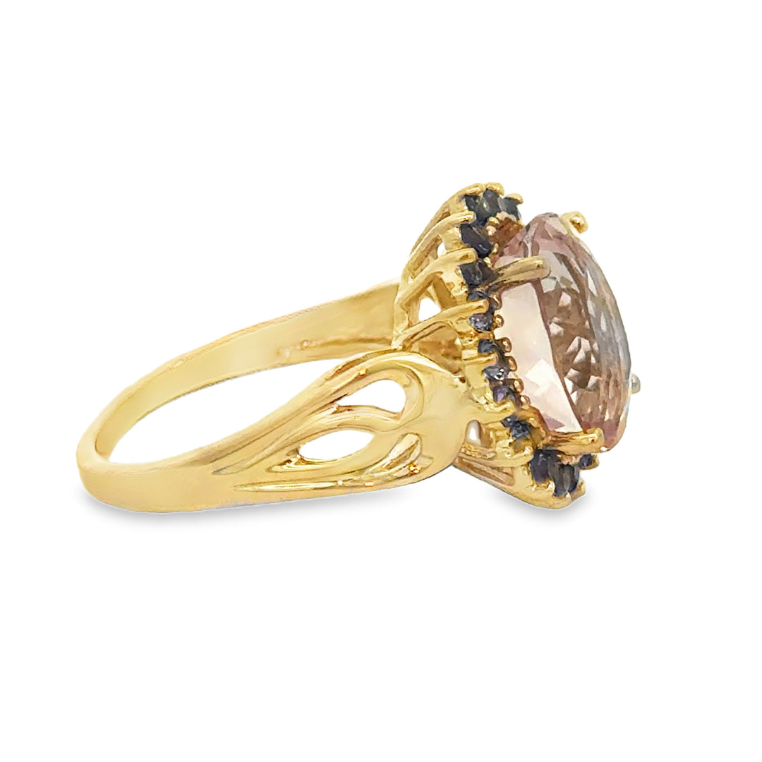 5 CT Morganite & 1.80 CTW Tanzanite 14K Yellow Gold Ring