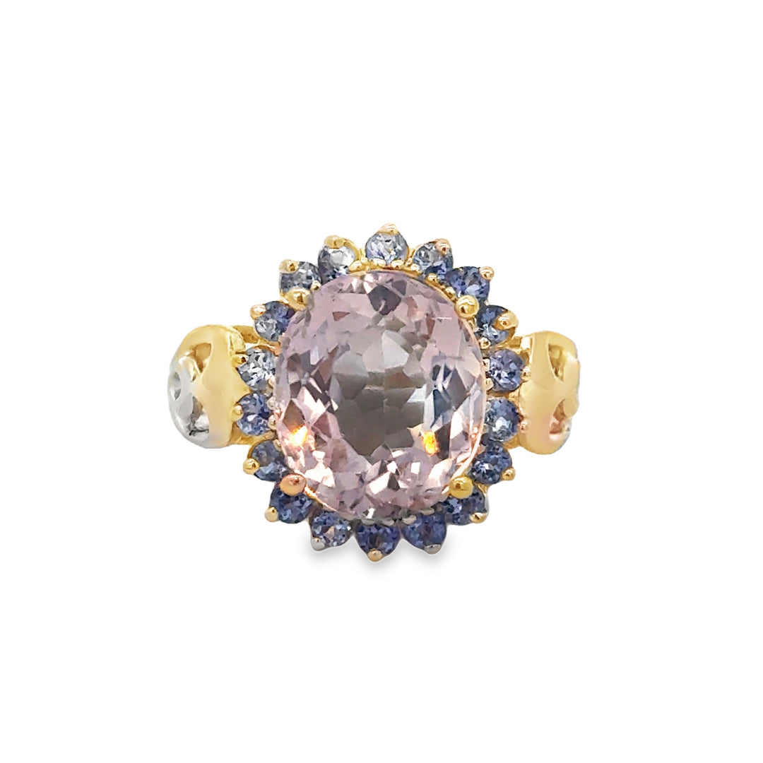 5 CT Morganite & 1.80 CTW Tanzanite 14K Yellow Gold Ring