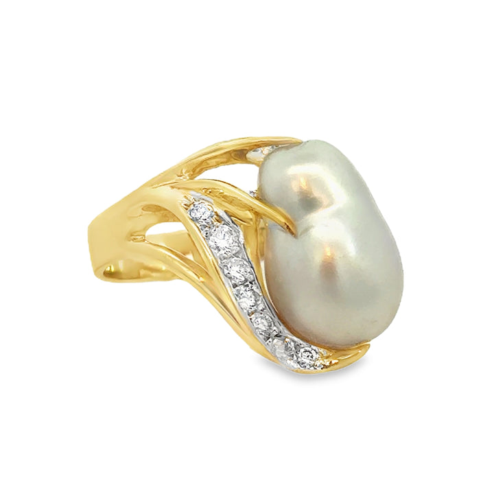 0.30 CTW Diamond 14K Yellow Gold Pearl Ring