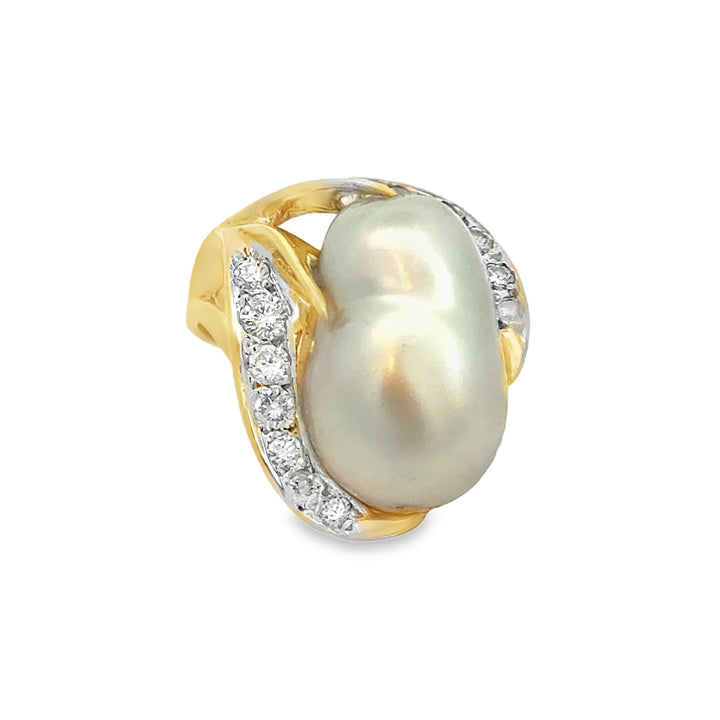 0.30 CTW Diamond 14K Yellow Gold Pearl Ring
