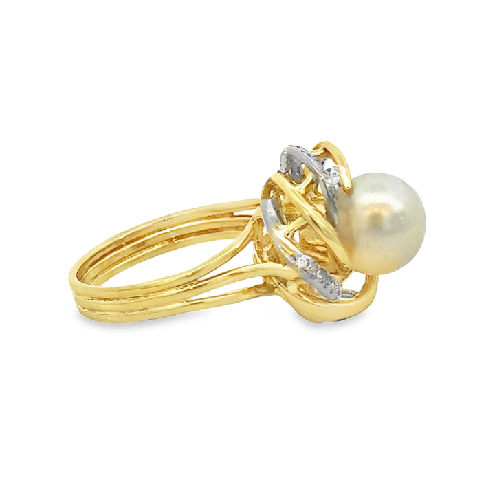 0.20 CTW Diamond 14K Yellow Gold Akoya Pearl Ring