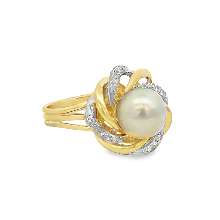 0.20 CTW Diamond 14K Yellow Gold Akoya Pearl Ring