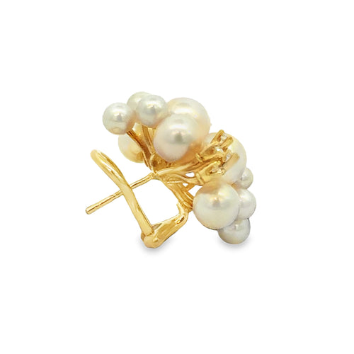 0.30 CTW Diamond 14K Yellow Gold Akoya Cultured Pearl Cluster Earrings