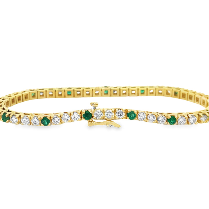4.29 CTW Diamond & 1.56 CTW Emerald 14K Yellow Gold Tennis Bracelet