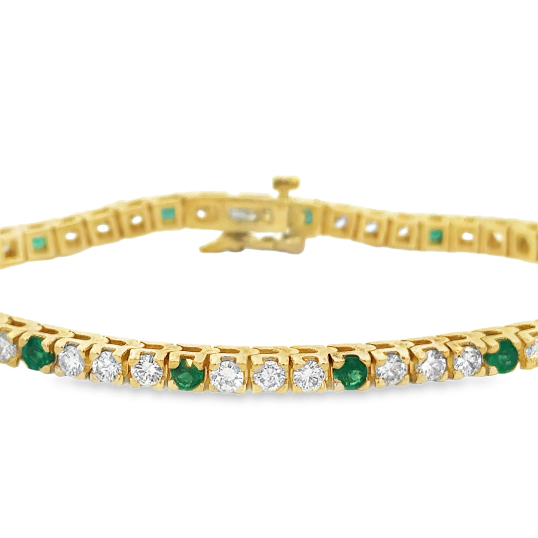 4.29 CTW Diamond & 1.56 CTW Emerald 14K Yellow Gold Tennis Bracelet
