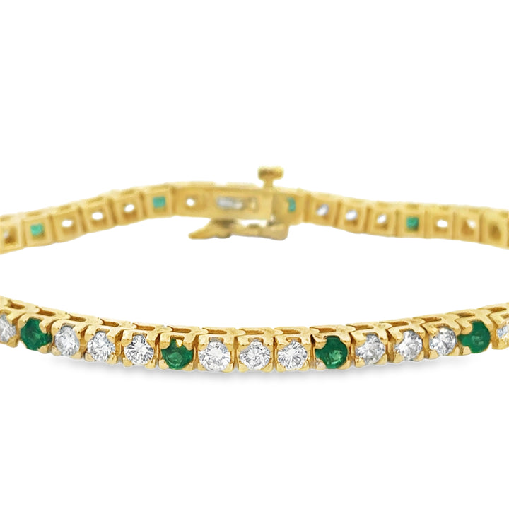 4.29 CTW Diamond & 1.56 CTW Emerald 14K Yellow Gold Tennis Bracelet