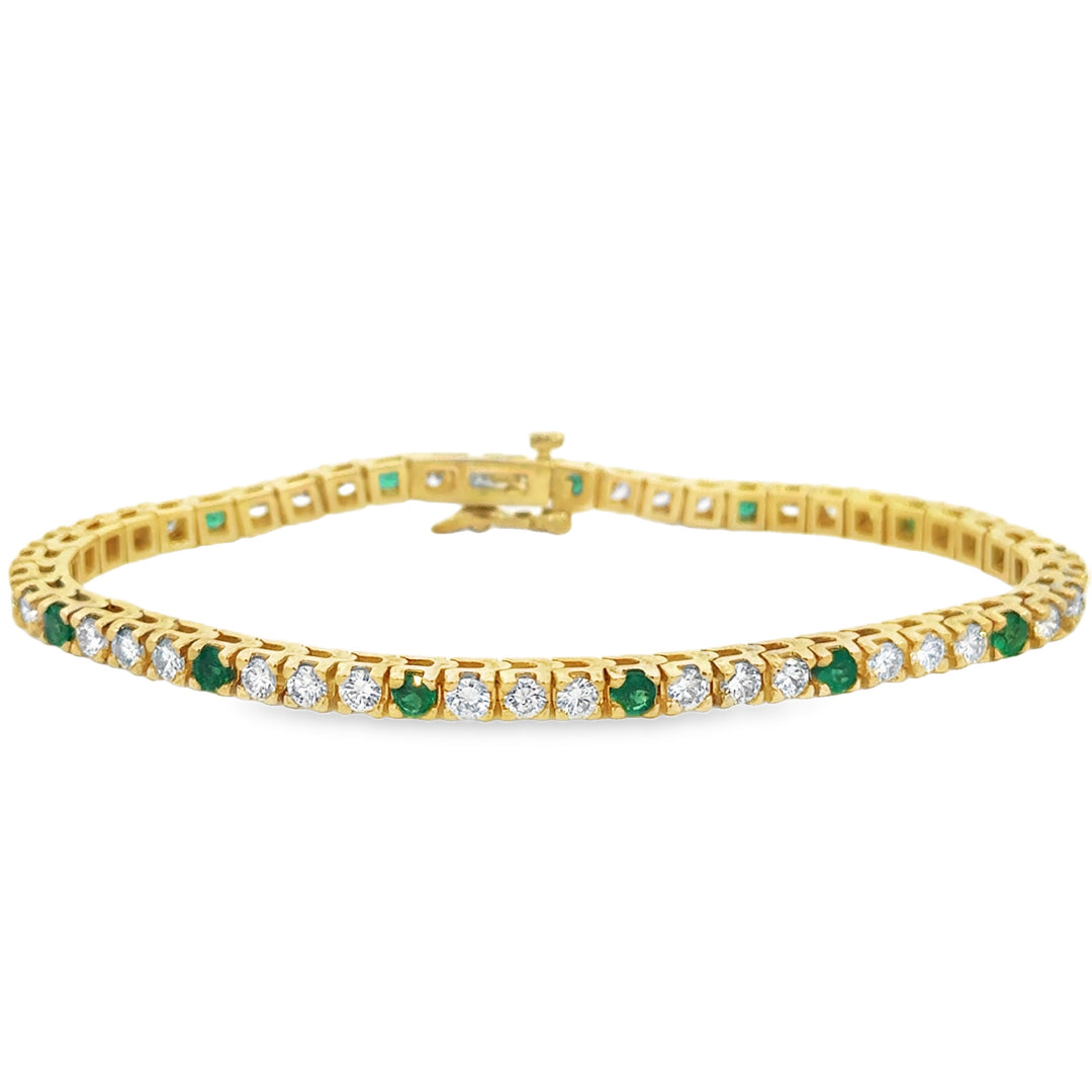 4.29 CTW Diamond & 1.56 CTW Emerald 14K Yellow Gold Tennis Bracelet