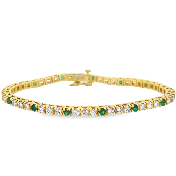 4.29 CTW Diamond & 1.56 CTW Emerald 14K Yellow Gold Tennis Bracelet
