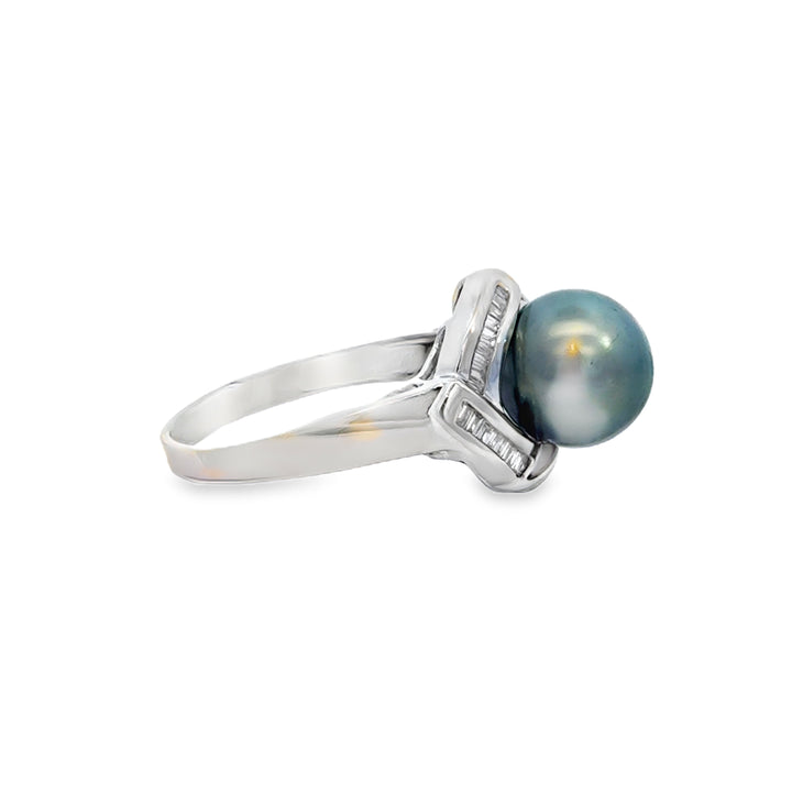 10.5MM South Sea Tahitian Pearl 0.45 CTW Diamond 18K White Gold Ring