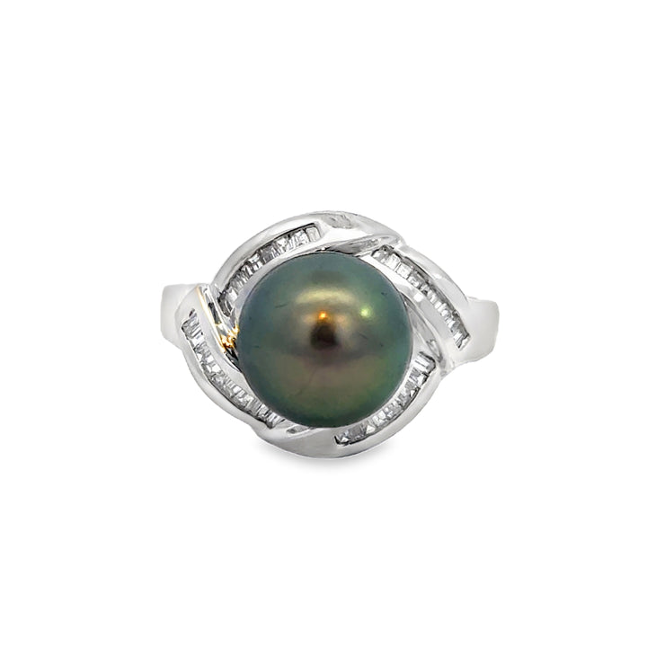 10.5MM South Sea Tahitian Pearl 0.45 CTW Diamond 18K White Gold Ring