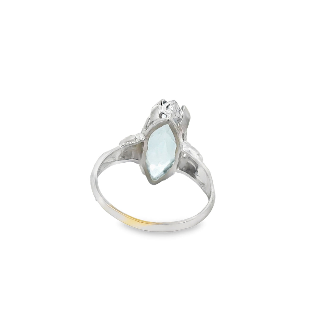 Vintage Marquise Aquamarine 8K White Gold Ring