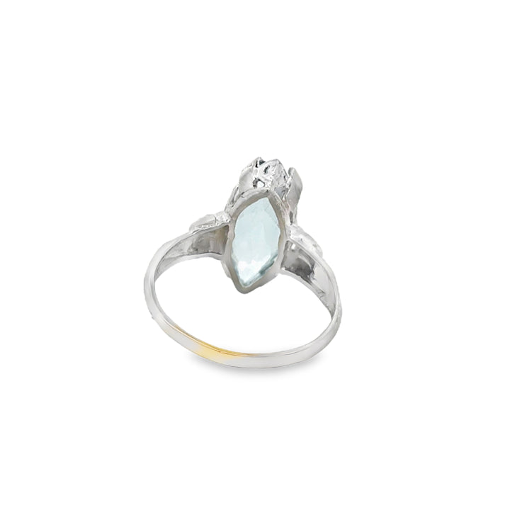Vintage Marquise Aquamarine 8K White Gold Ring