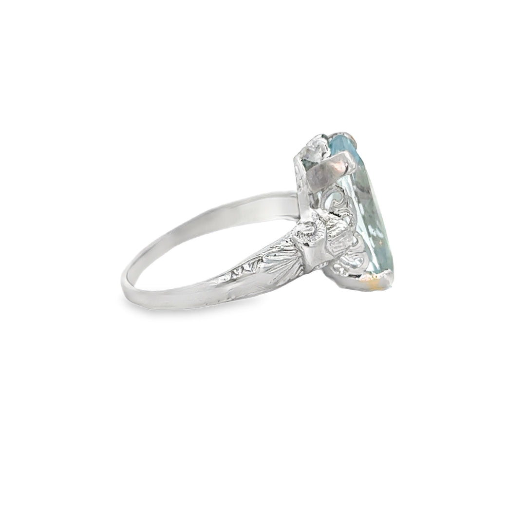 Vintage Marquise Aquamarine 8K White Gold Ring