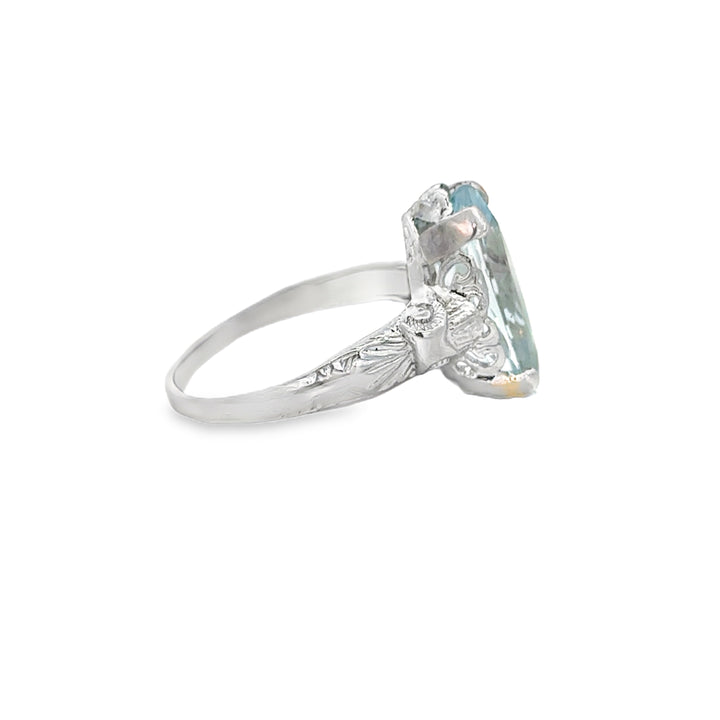 Vintage Marquise Aquamarine 8K White Gold Ring