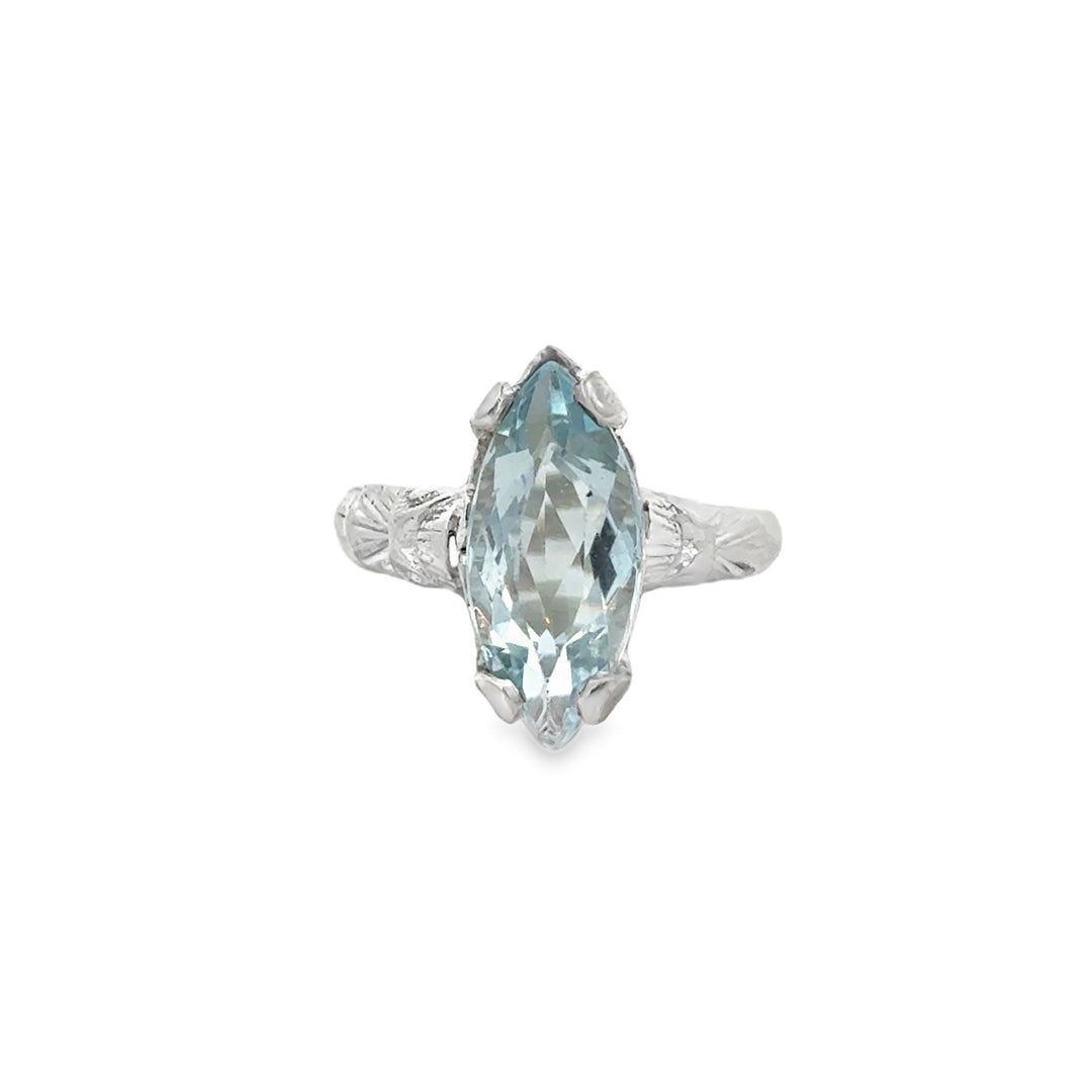 Vintage Marquise Aquamarine 8K White Gold Ring
