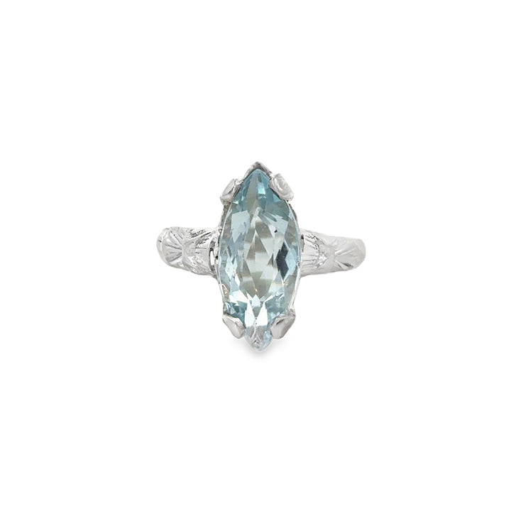 Vintage Marquise Aquamarine 8K White Gold Ring