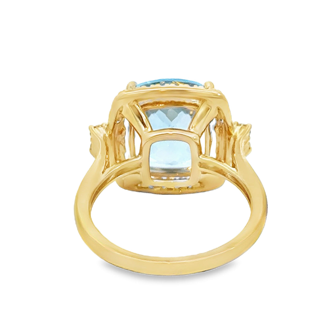 4.50 CT Aquamarine & 0.49 CTW Diamond 14K Yellow Gold Cushion Cut Ring