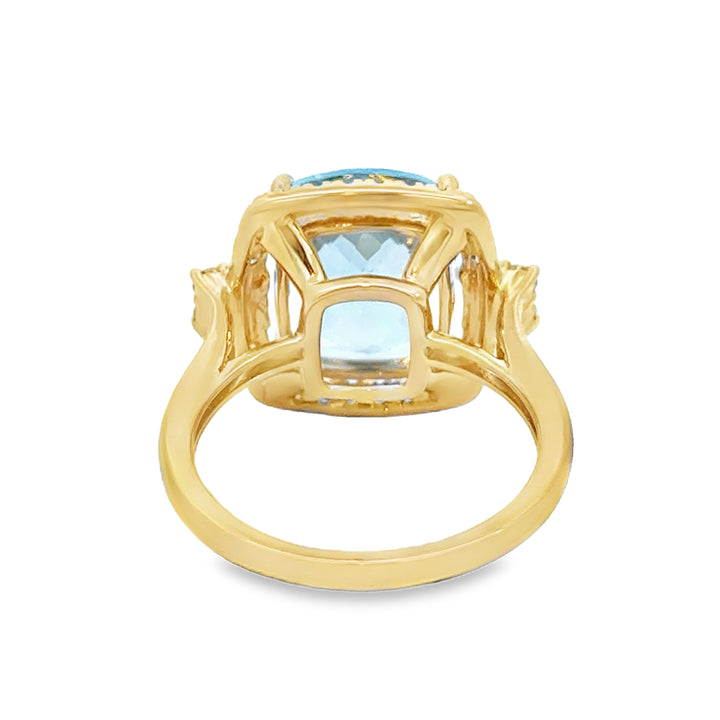 4.50 CT Aquamarine & 0.49 CTW Diamond 14K Yellow Gold Cushion Cut Ring