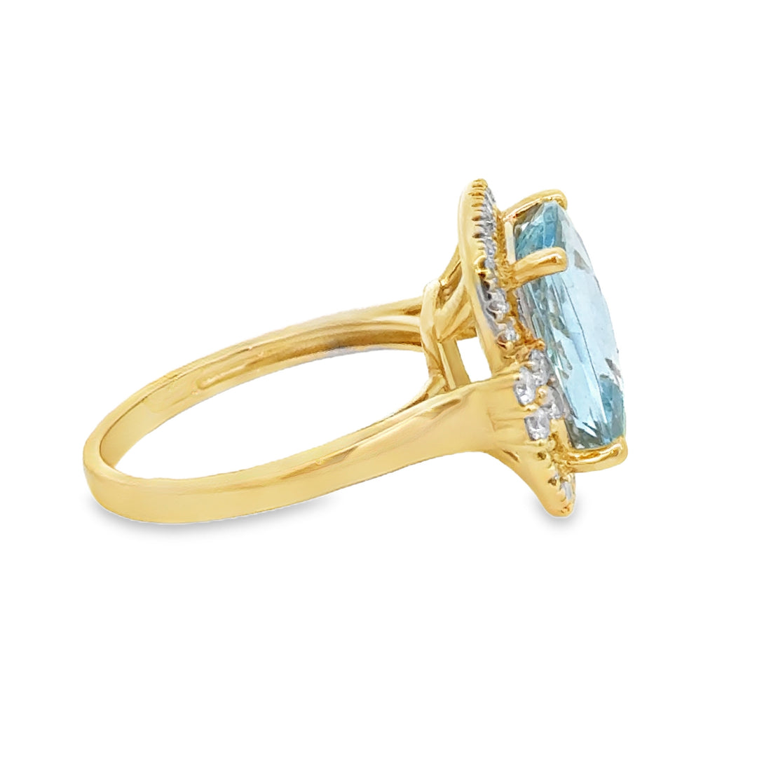 4.50 CT Aquamarine & 0.49 CTW Diamond 14K Yellow Gold Cushion Cut Ring