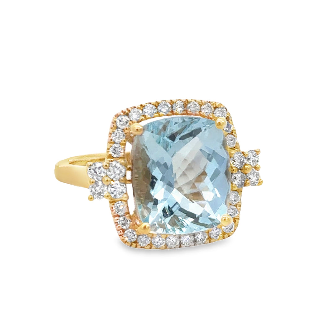 4.50 CT Aquamarine & 0.49 CTW Diamond 14K Yellow Gold Cushion Cut Ring