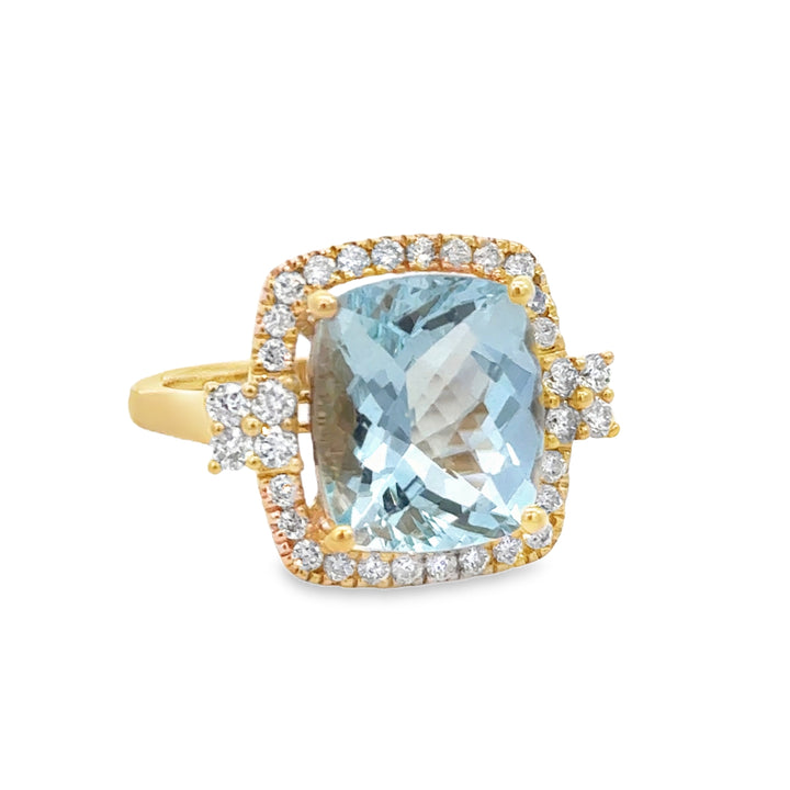4.50 CT Aquamarine & 0.49 CTW Diamond 14K Yellow Gold Cushion Cut Ring