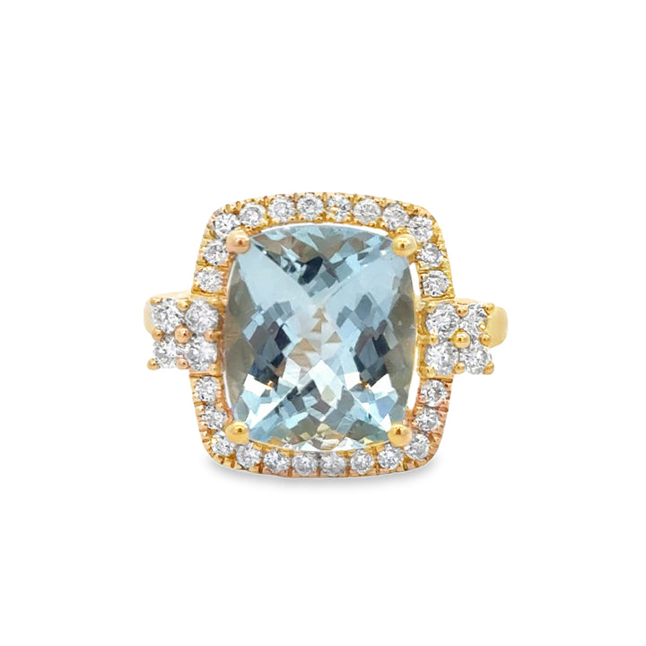 4.50 CT Aquamarine & 0.49 CTW Diamond 14K Yellow Gold Cushion Cut Ring