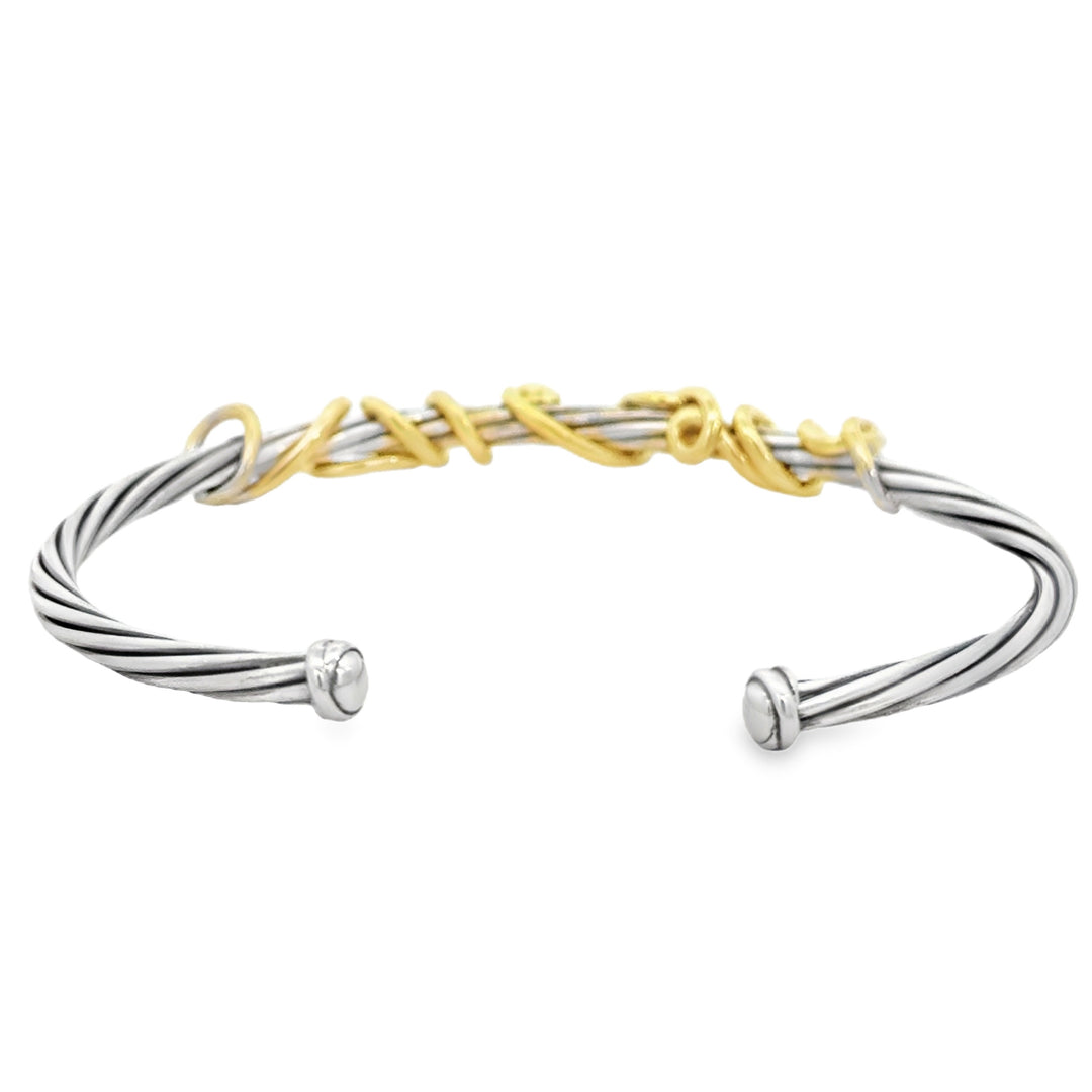 Pre-Owned David Yurman Sterling Silver & 14K Yellow Gold Cable Cuff Bracelet