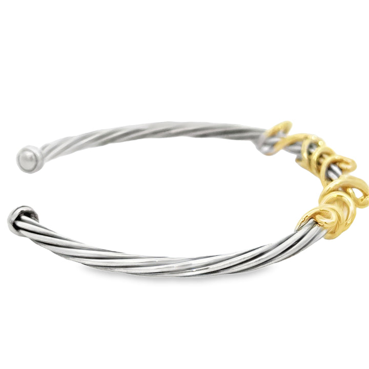 Pre-Owned David Yurman Sterling Silver & 14K Yellow Gold Cable Cuff Bracelet