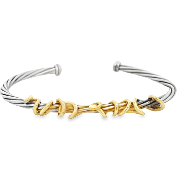 Pre-Owned David Yurman Sterling Silver & 14K Yellow Gold Cable Cuff Bracelet