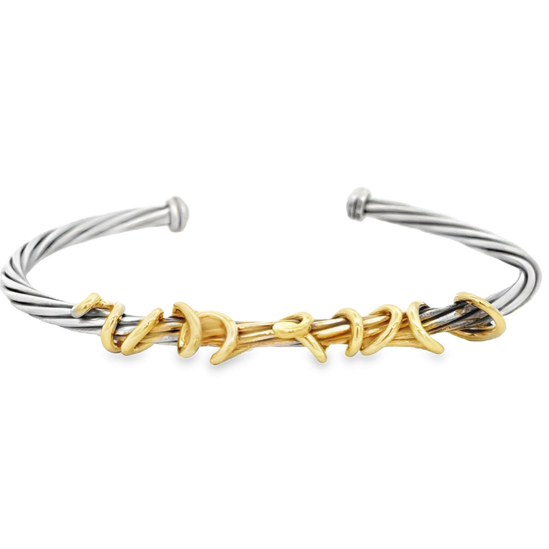 Pre-Owned David Yurman Sterling Silver & 14K Yellow Gold Cable Cuff Bracelet