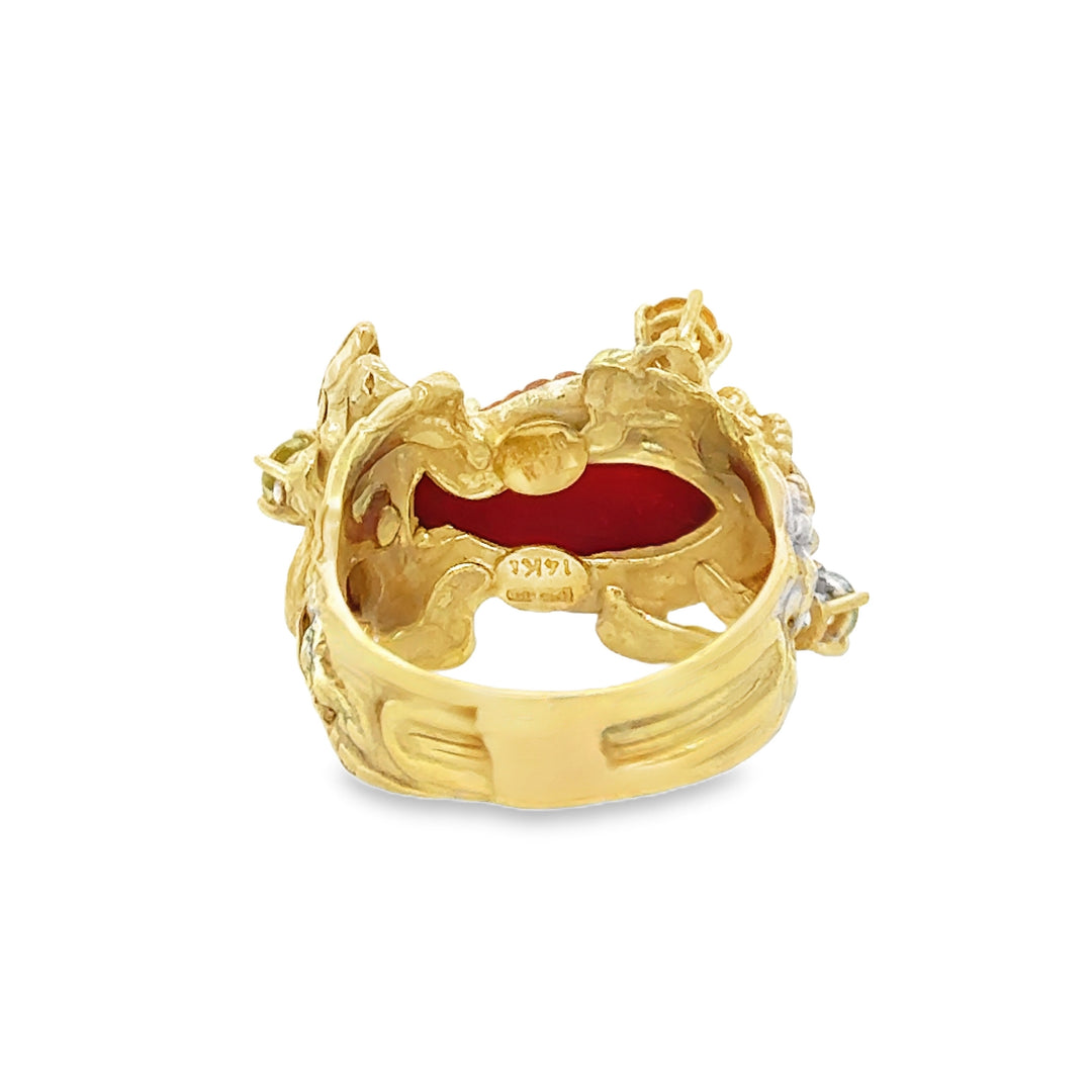 14K Yellow Gold Italian Carved Coral Fish Ring