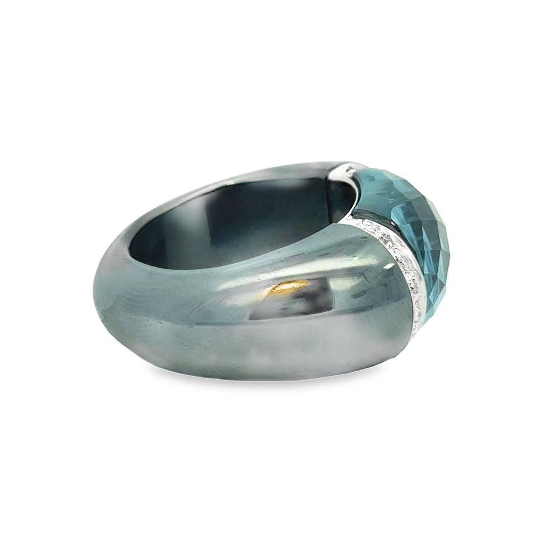 Blue Topaz &amp; 0.10 CTW Diamond 14K White Gold and Tungsten Ring
