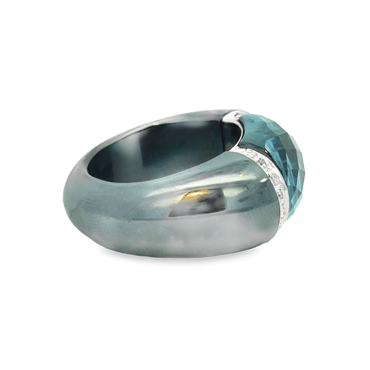 Blue Topaz &amp; 0.10 CTW Diamond 14K White Gold and Tungsten Ring