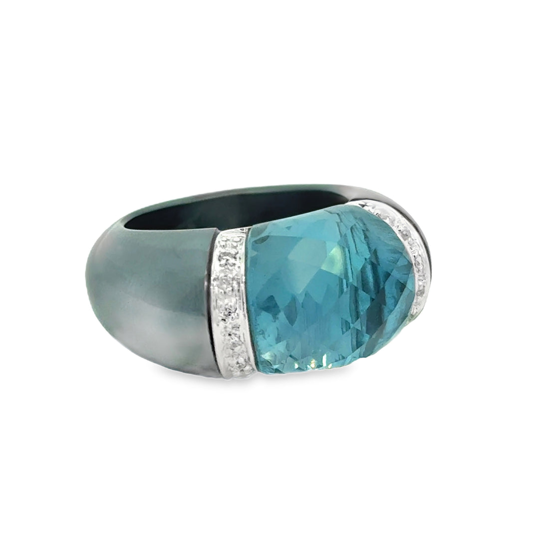 Blue Topaz &amp; 0.10 CTW Diamond 14K White Gold and Tungsten Ring