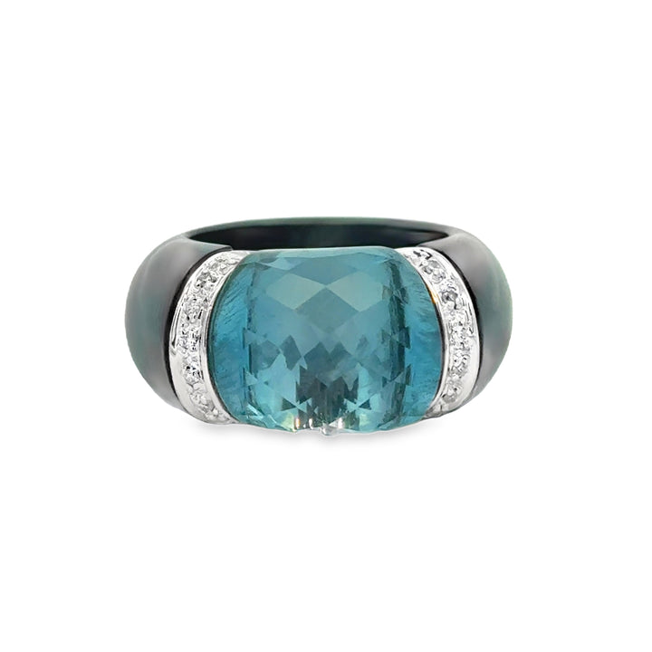 Blue Topaz &amp; 0.10 CTW Diamond 14K White Gold and Tungsten Ring