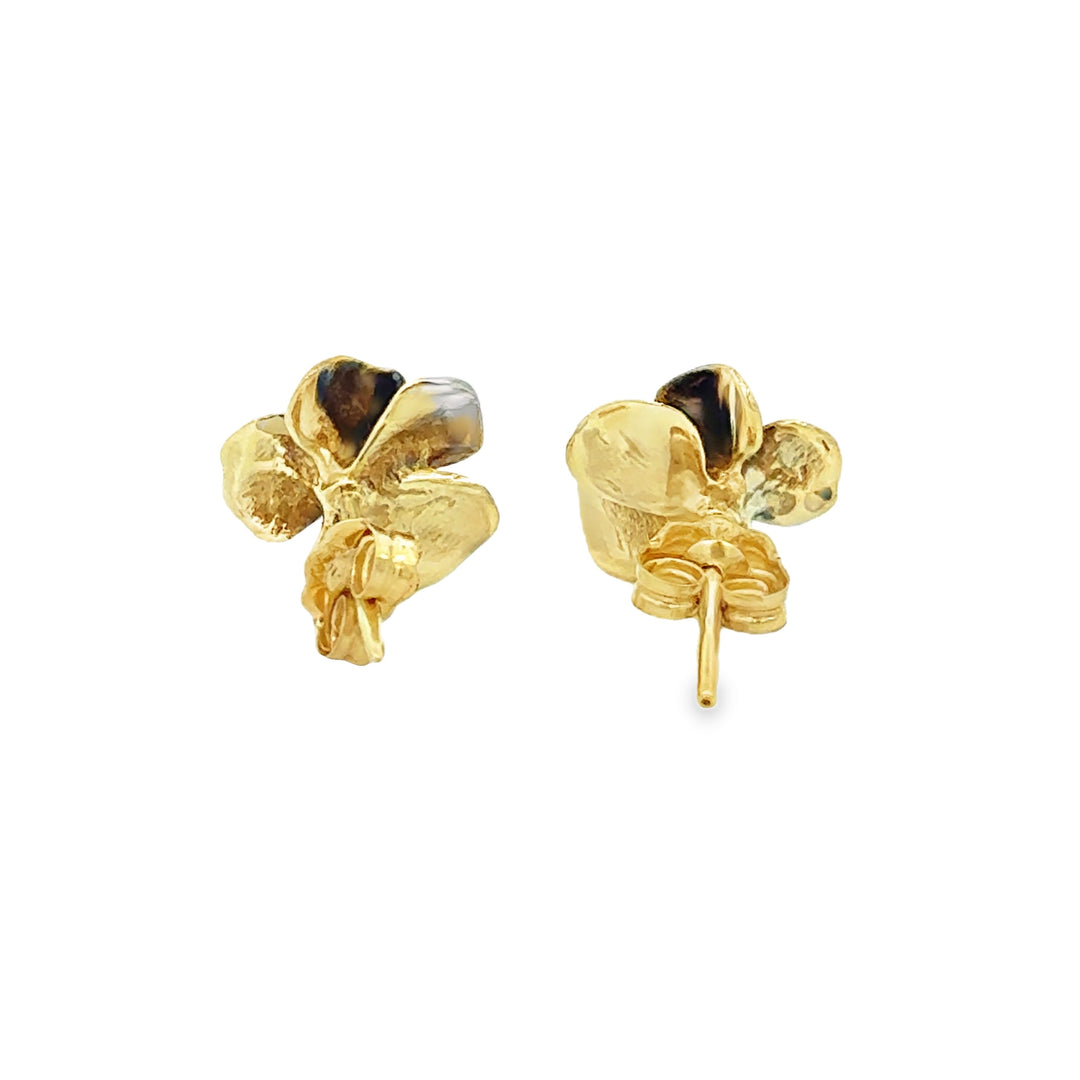 0.04 CTW Diamond Enamel Floral 14K Yellow Gold Stud Earrings