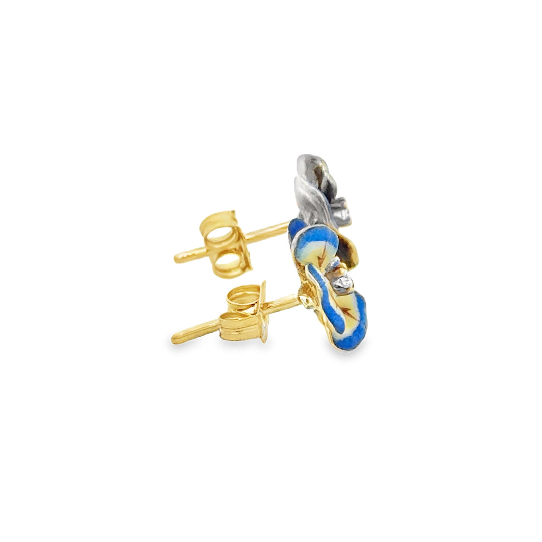 0.04 CTW Diamond Enamel Floral 14K Yellow Gold Stud Earrings