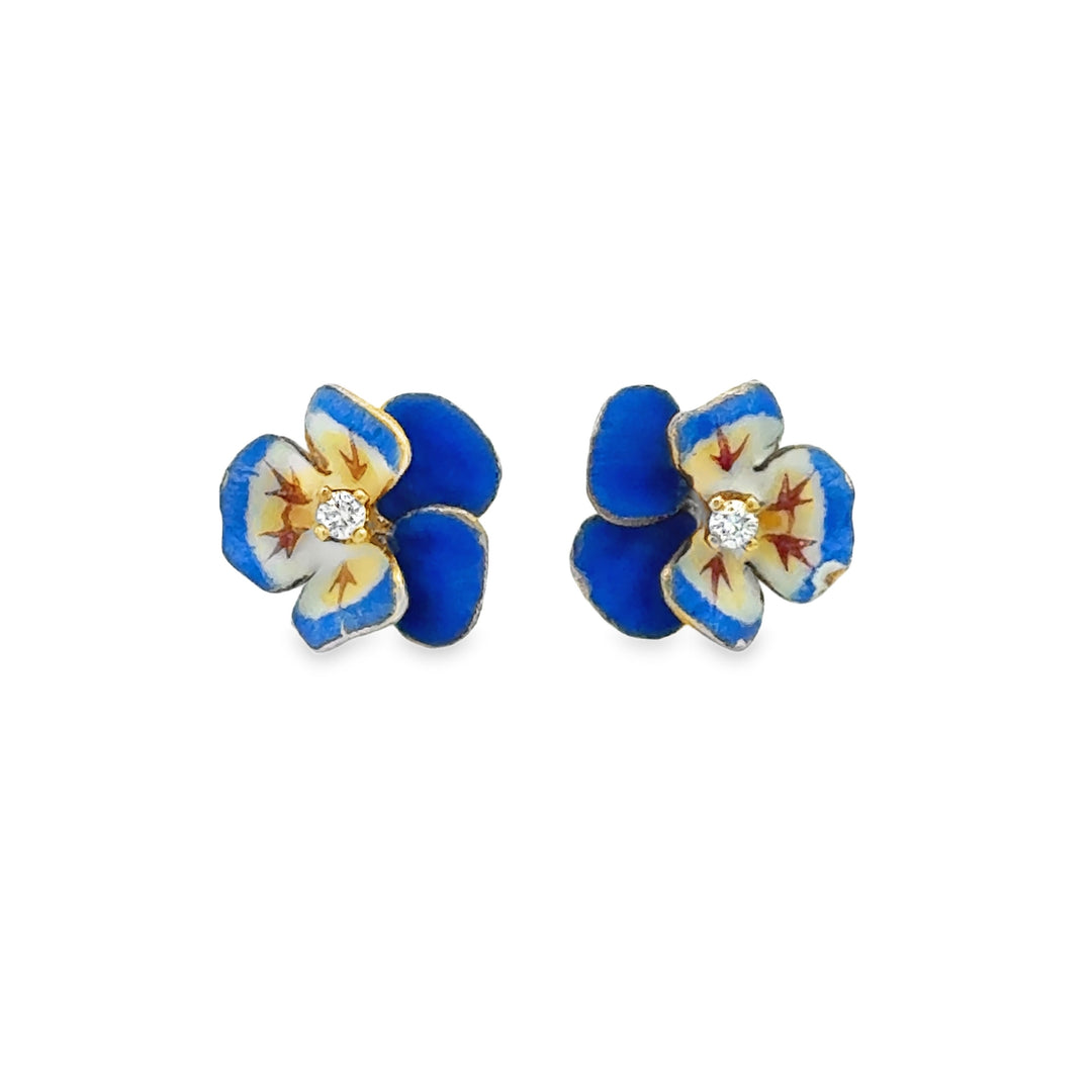 0.04 CTW Diamond Enamel Floral 14K Yellow Gold Stud Earrings